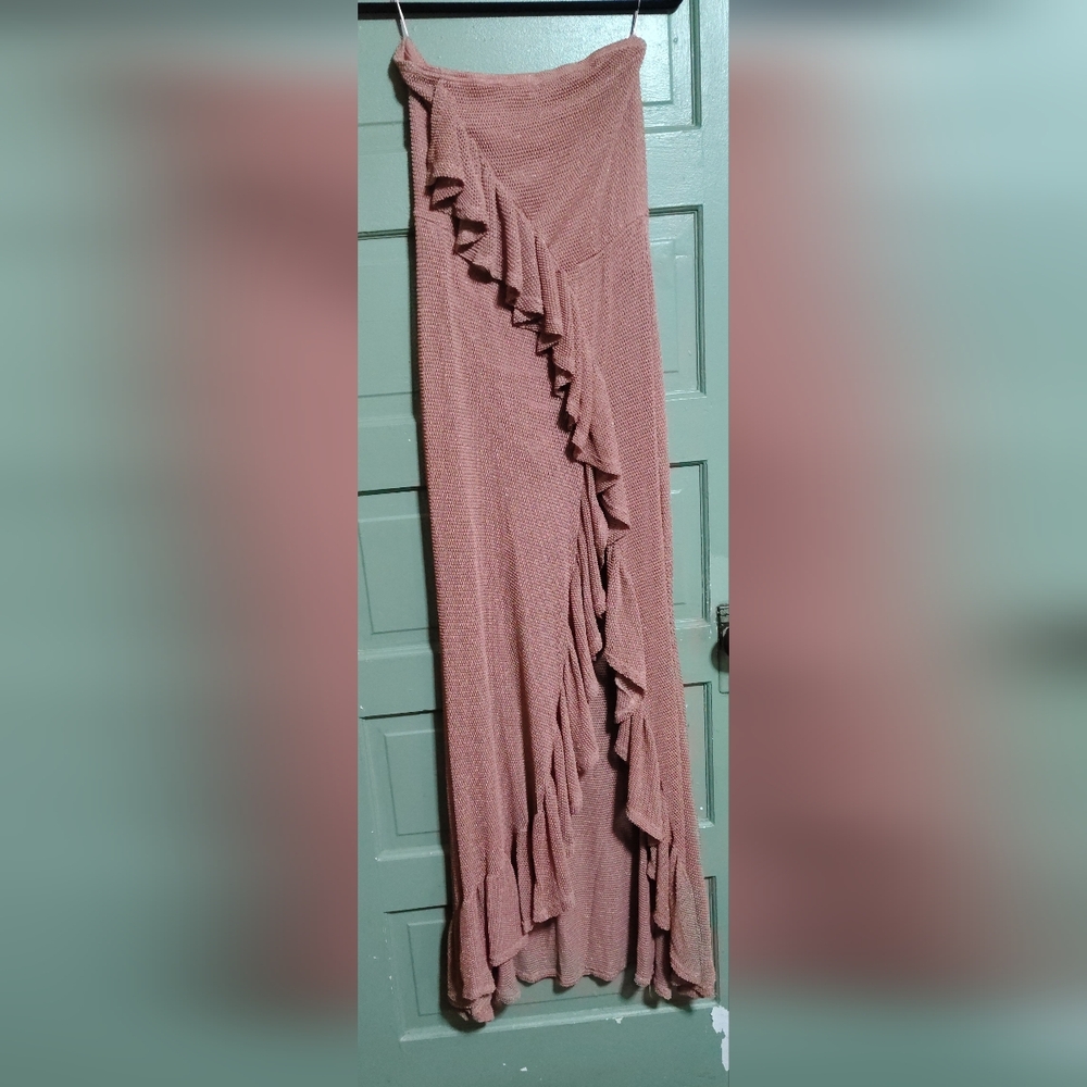Luxxel Dusty Rose Ruffle-Trim Maxi Dress